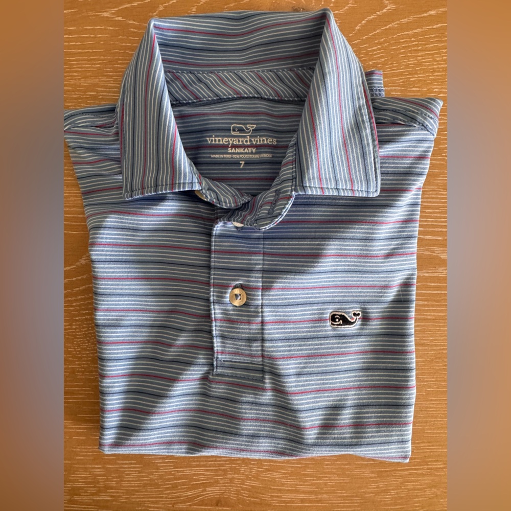 Boys Vineyard Vines Striped Polo Shirt - Red White & Blue